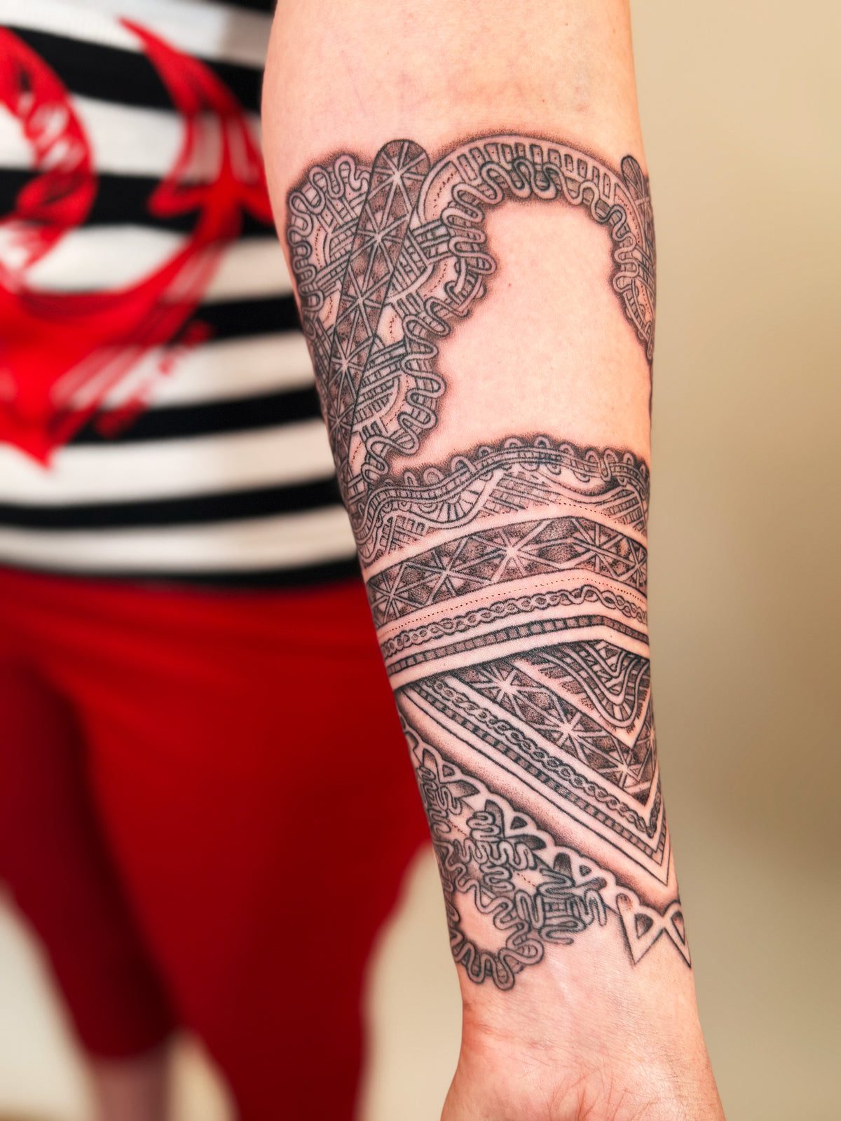 KB, "Wedding Lace", Ink in skin, 10" x 8". 2025
