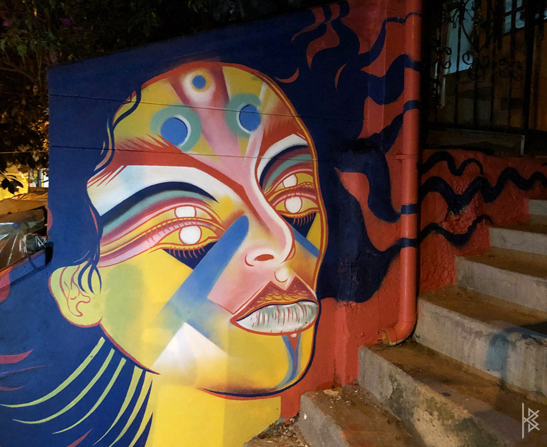 KB & Seta Fuerte, "Highest Spiritual Warrior", Spray Paint on Wall. 10' × 6', 2019