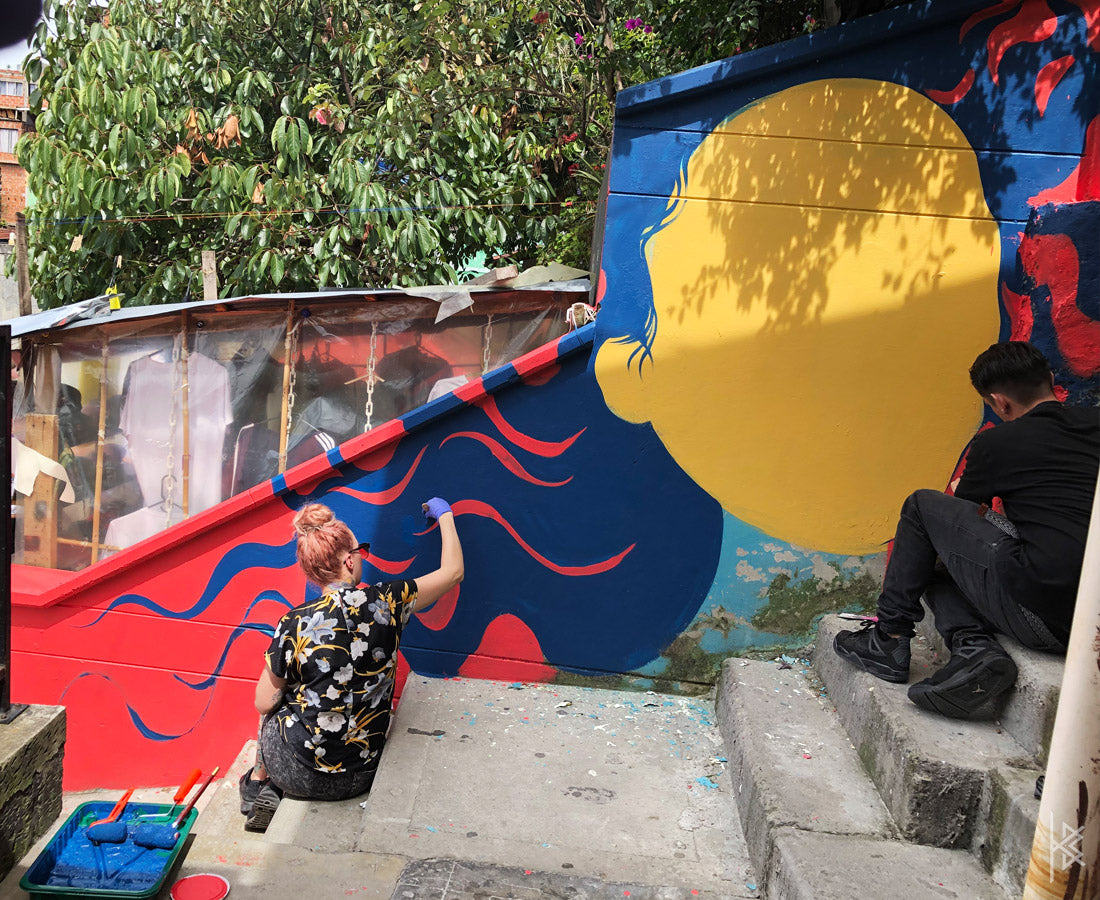 KB & Seta Fuerte, "Highest Spiritual Warrior" PROCESS, Spray Paint on Wall. 10' × 6', 2019