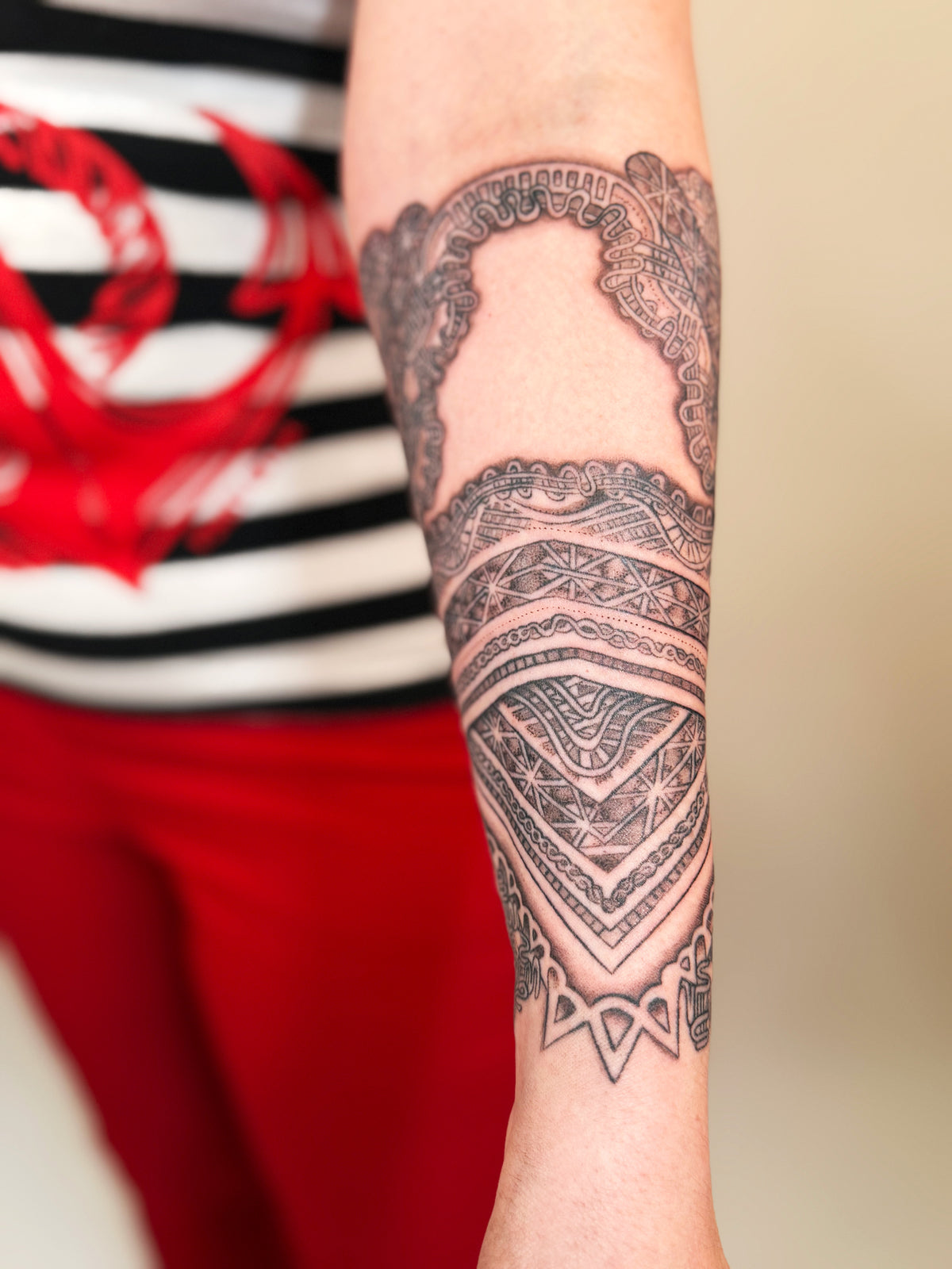 KB, "Wedding Lace", Ink in skin, 10" x 8". 2025