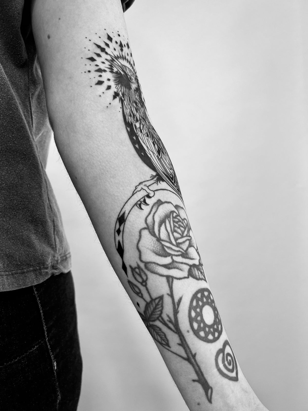 KB, "Starling", Ink in skin, 10" x 6". 2025