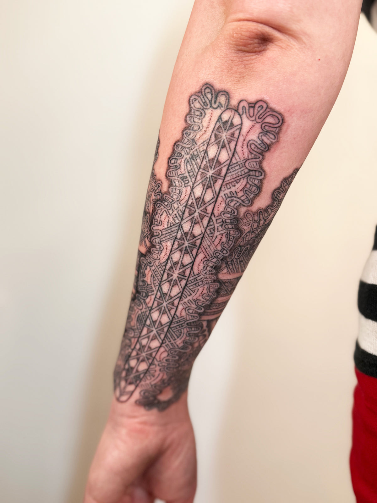 KB, "Wedding Lace", Ink in skin, 10" x 8". 2025