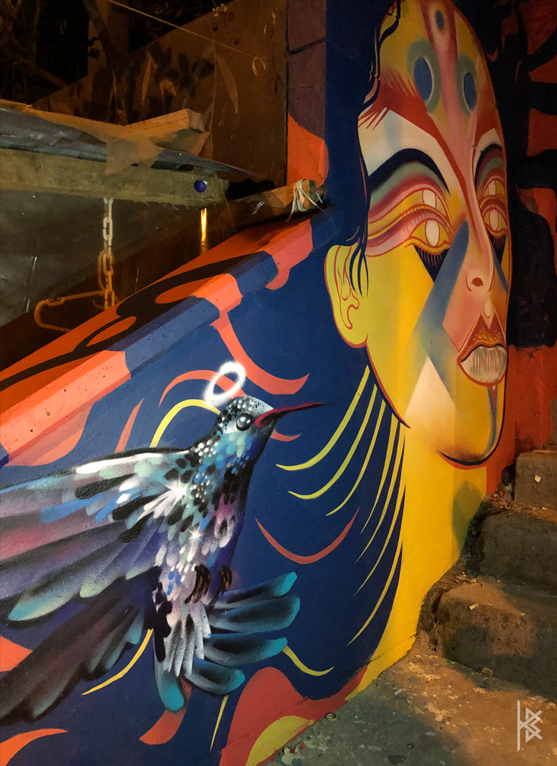 KB & Seta Fuerte, "Highest Spiritual Warrior", Spray Paint on Wall. 10' × 6', 2019