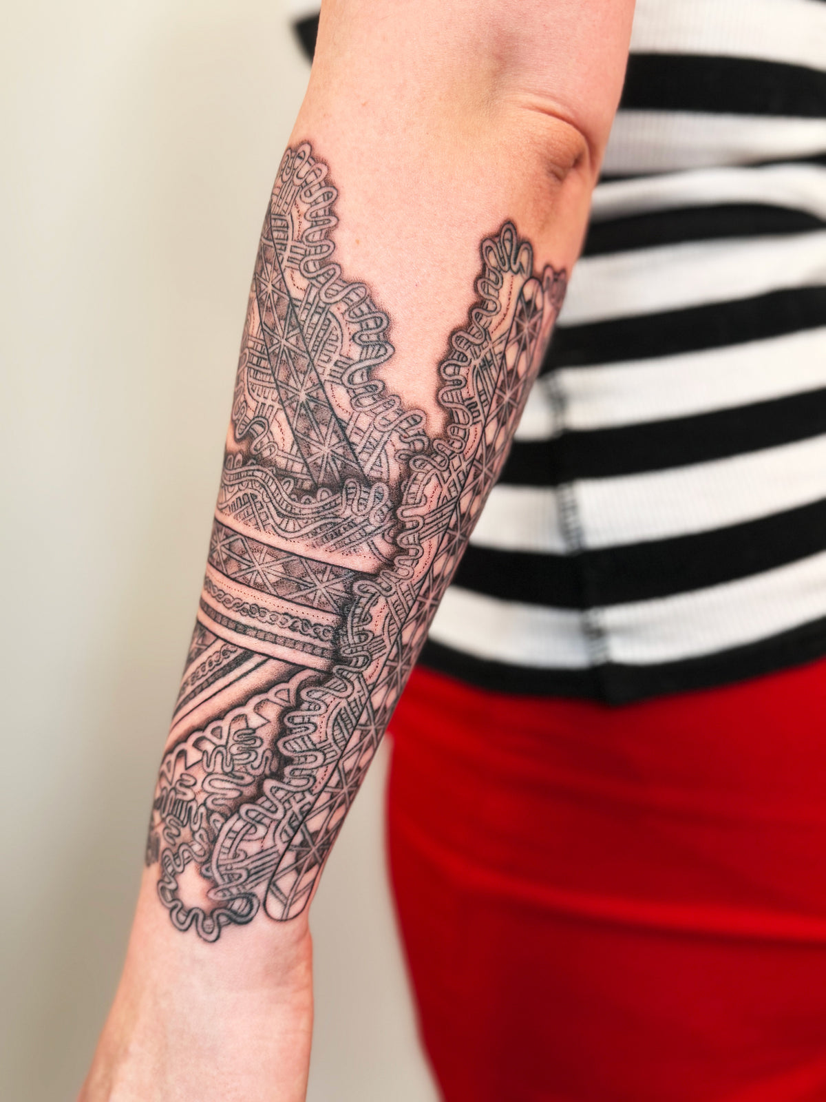 KB, "Wedding Lace", Ink in skin, 10" x 8". 2025