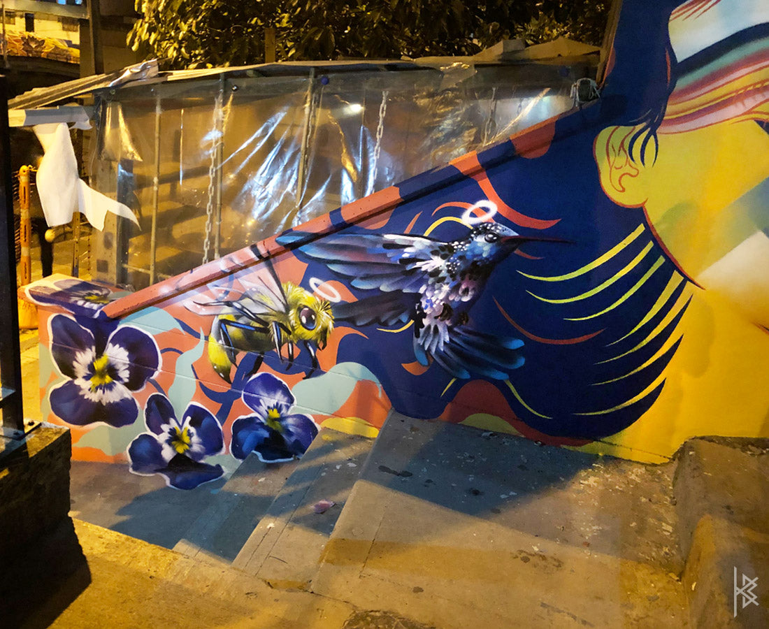 KB & Seta Fuerte, "Highest Spiritual Warrior", Spray Paint on Wall. 10' × 6', 2019