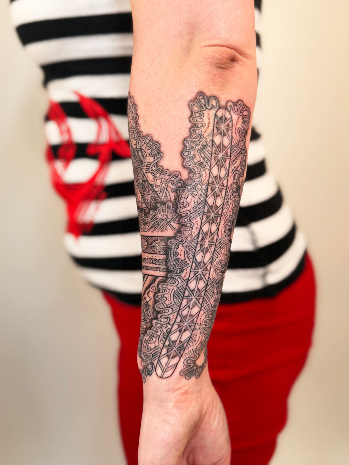 KB, "Wedding Lace", Ink in skin, 10" x 8". 2025