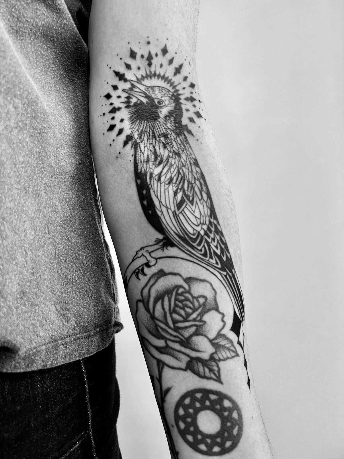 KB, "Starling", Ink in skin, 10" x 6". 2025