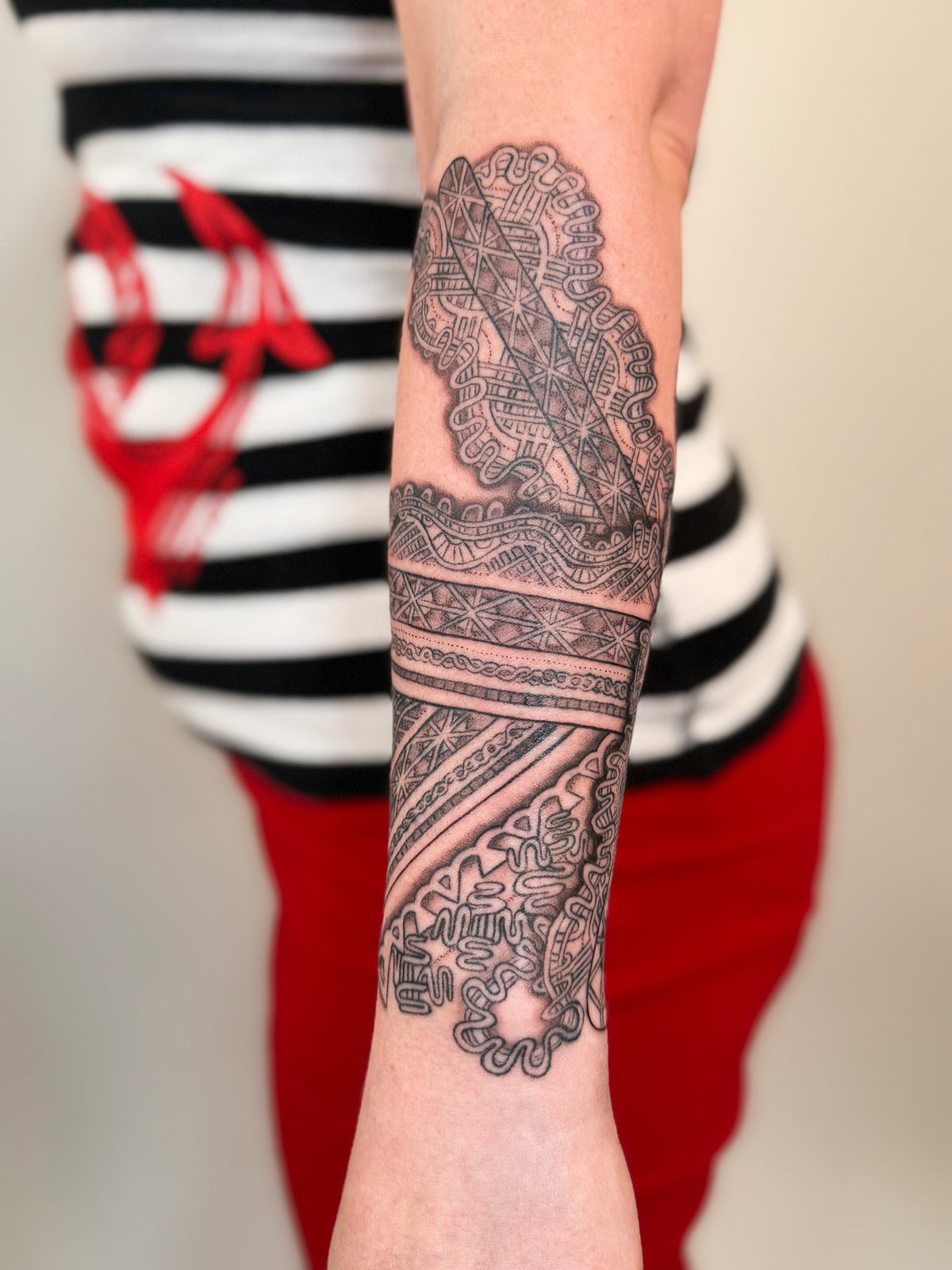 KB, "Wedding Lace", Ink in skin, 10" x 8". 2025