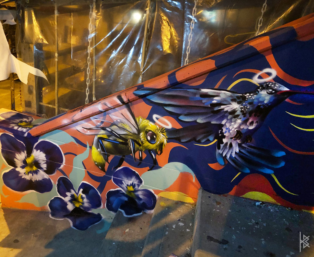 KB & Seta Fuerte, "Highest Spiritual Warrior", Spray Paint on Wall. 10' × 6', 2019