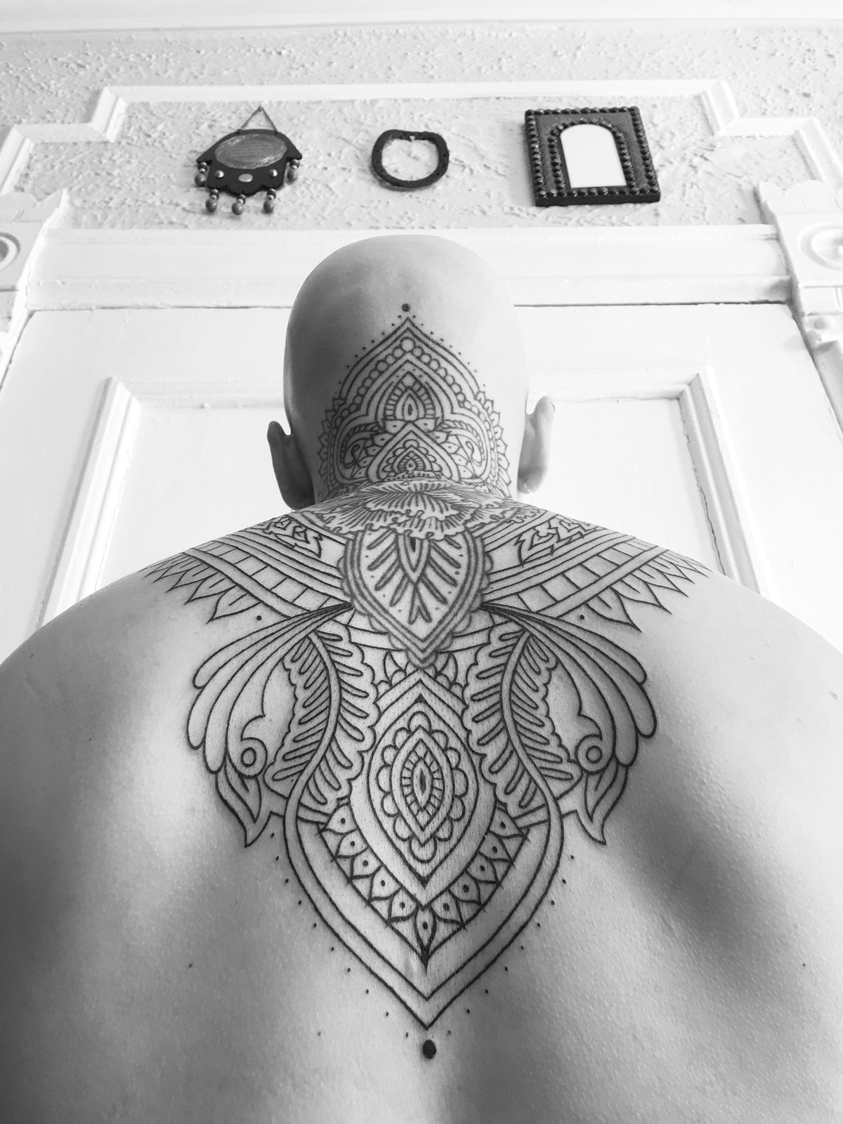 KB, "Sacred Poppy", Ink in Skin, 9" x 17". 2017