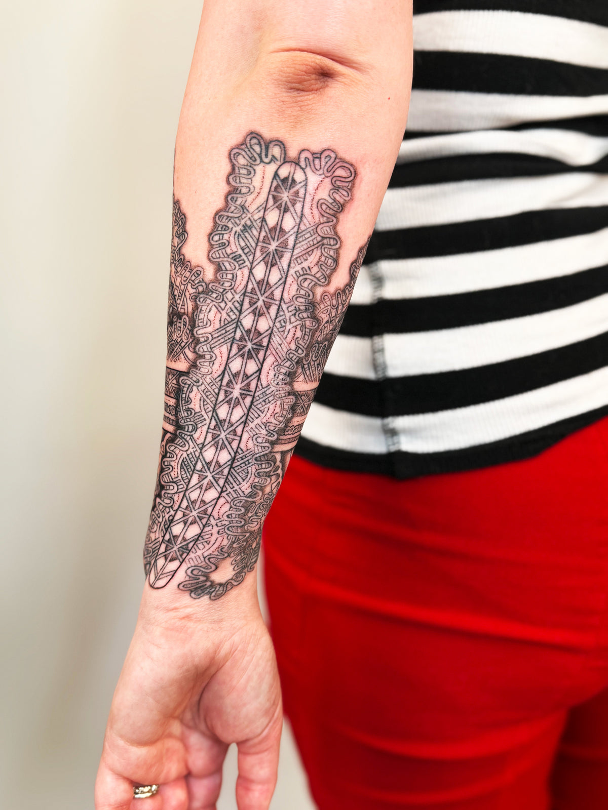 KB, "Wedding Lace", Ink in skin, 10" x 8". 2025