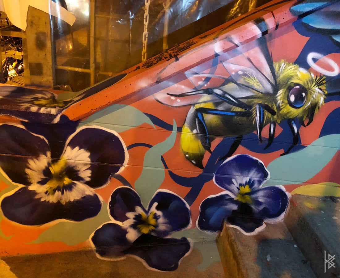 KB & Seta Fuerte, "Highest Spiritual Warrior", Spray Paint on Wall. 10' × 6', 2019
