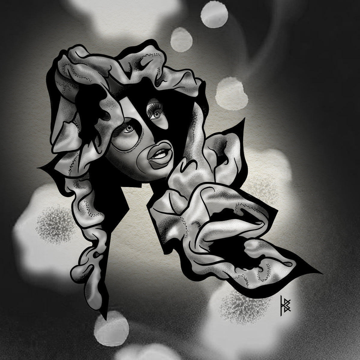 KB, "Aizysse: BLACK & GREY" Digital Flash Artwork, 8" x 4". 2026