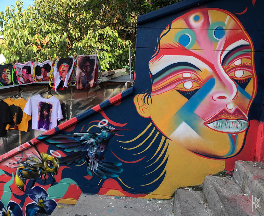 KB & Seta Fuerte, "Highest Spiritual Warrior", Spray Paint on Wall. 10' × 6', 2019