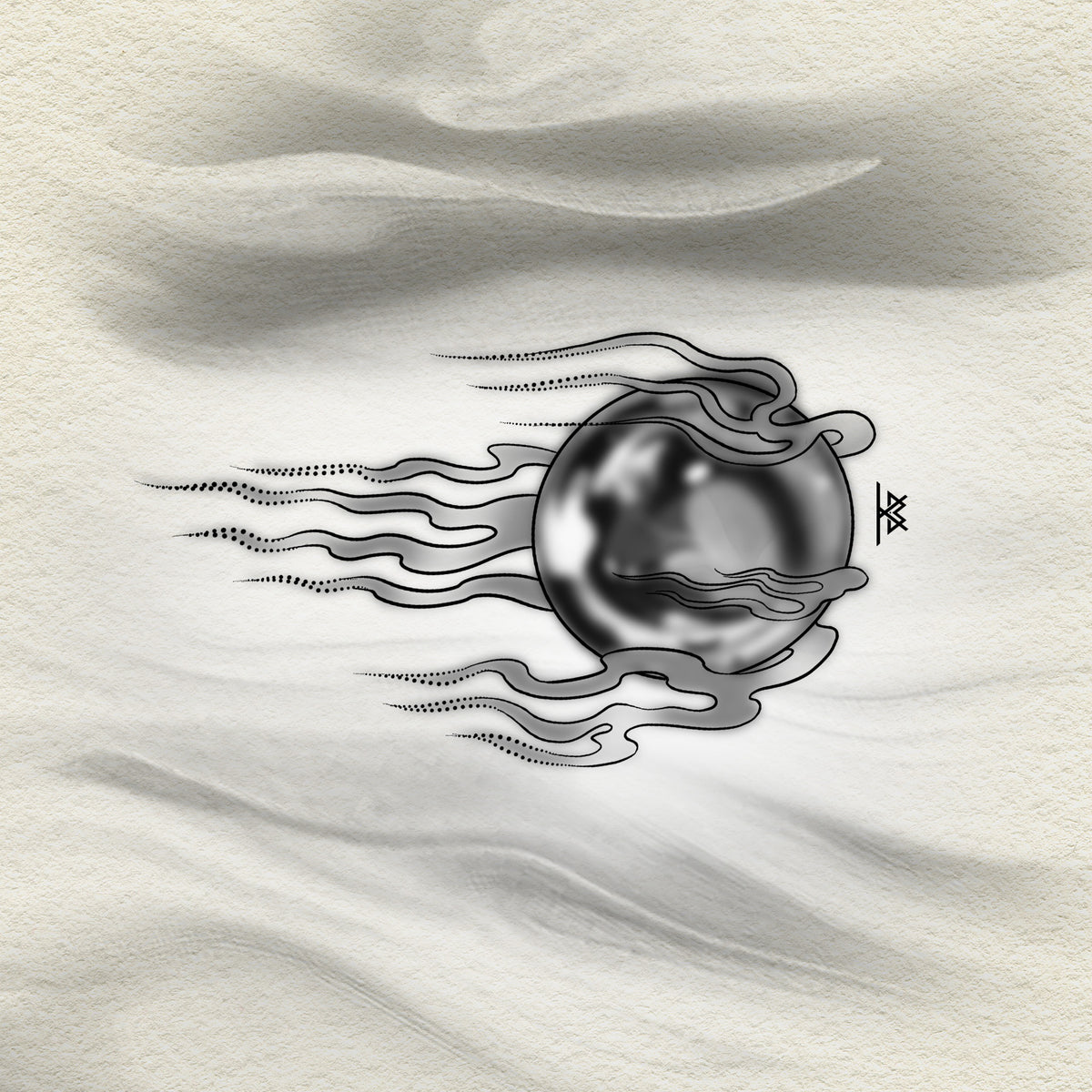 KB, "Fireballz : BLACK & GREY" Digital Flash Artwork, 8" x 4". 2026 
