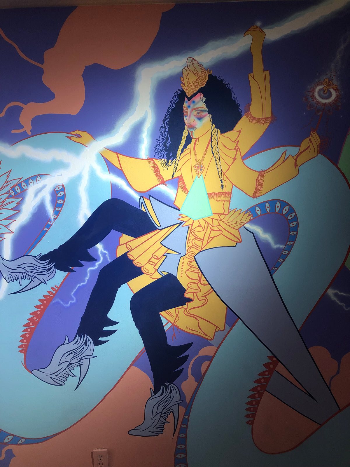 KB. ''Cosmic Warrior - DETAIL” Acrylic & Airbrush on Wall, 12’ x 8.5’'. 2019