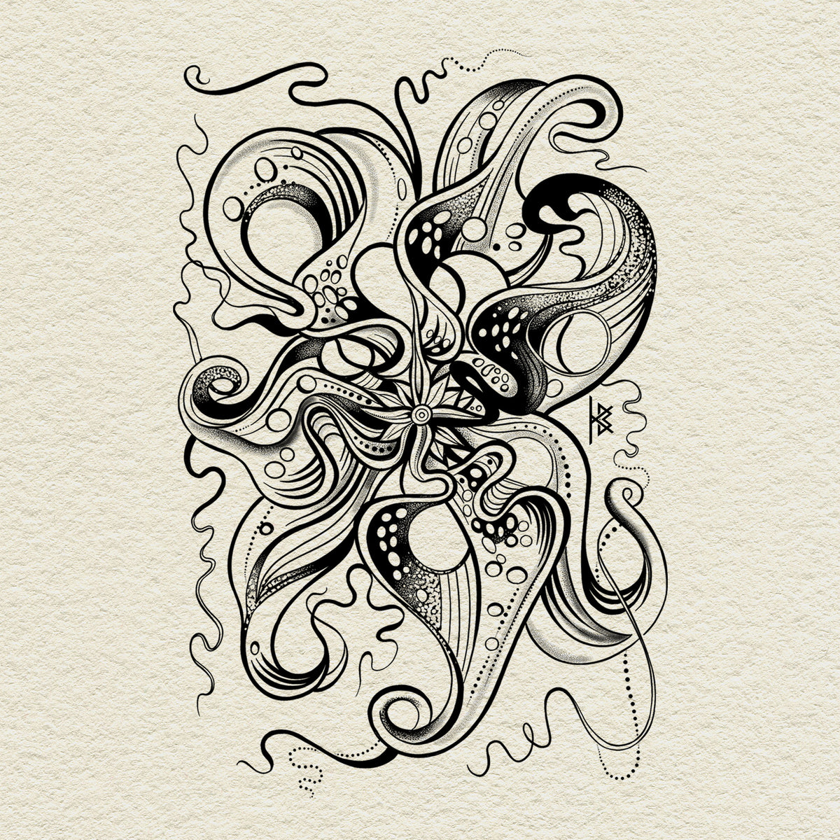 KB, "Octopus Orchid : BLACK & GREY" Digital Flash Artwork, 8" x 4". 2025 