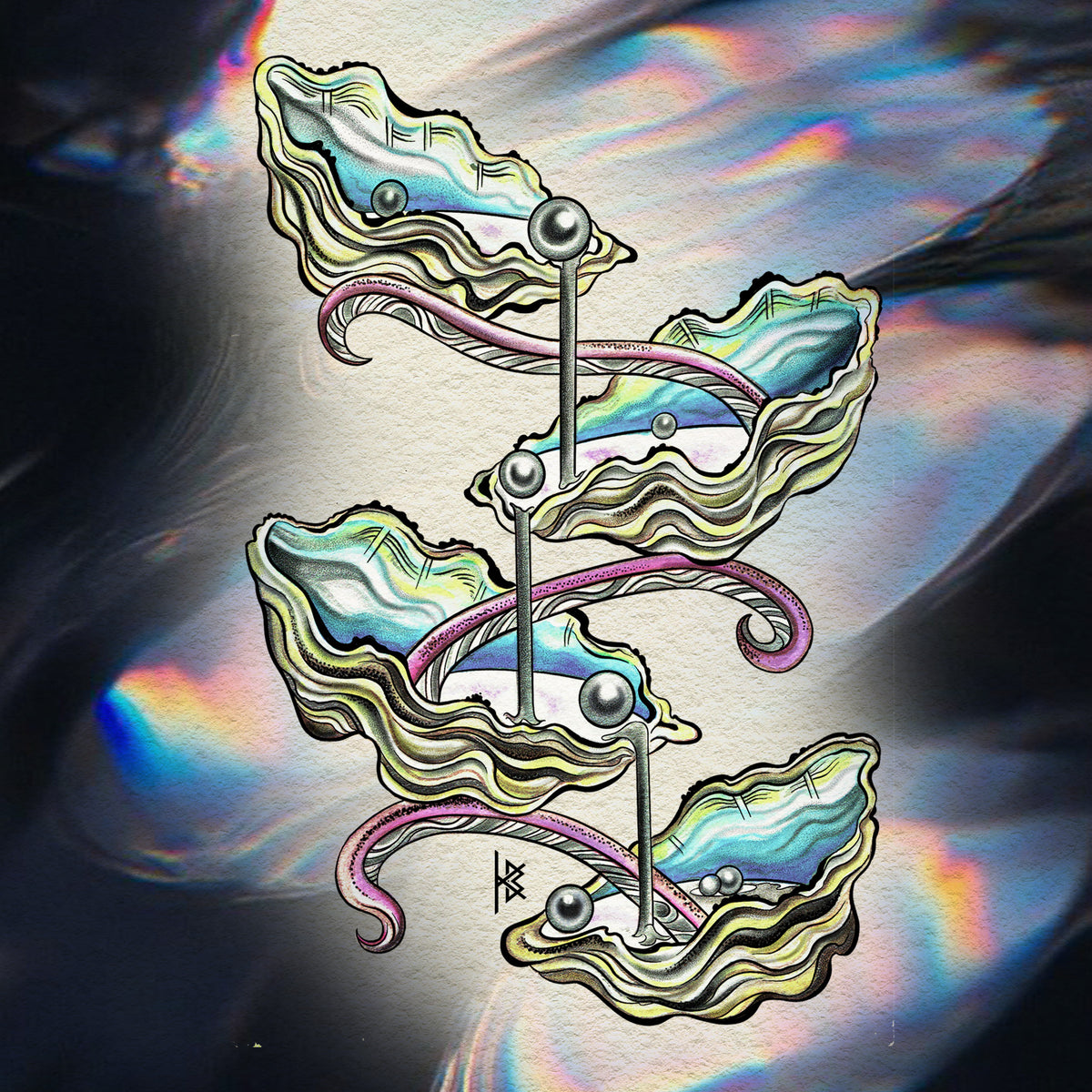 KB, "Oyster Fountain : COLOR" Digital Flash Artwork, 8" x 4". 2025 
