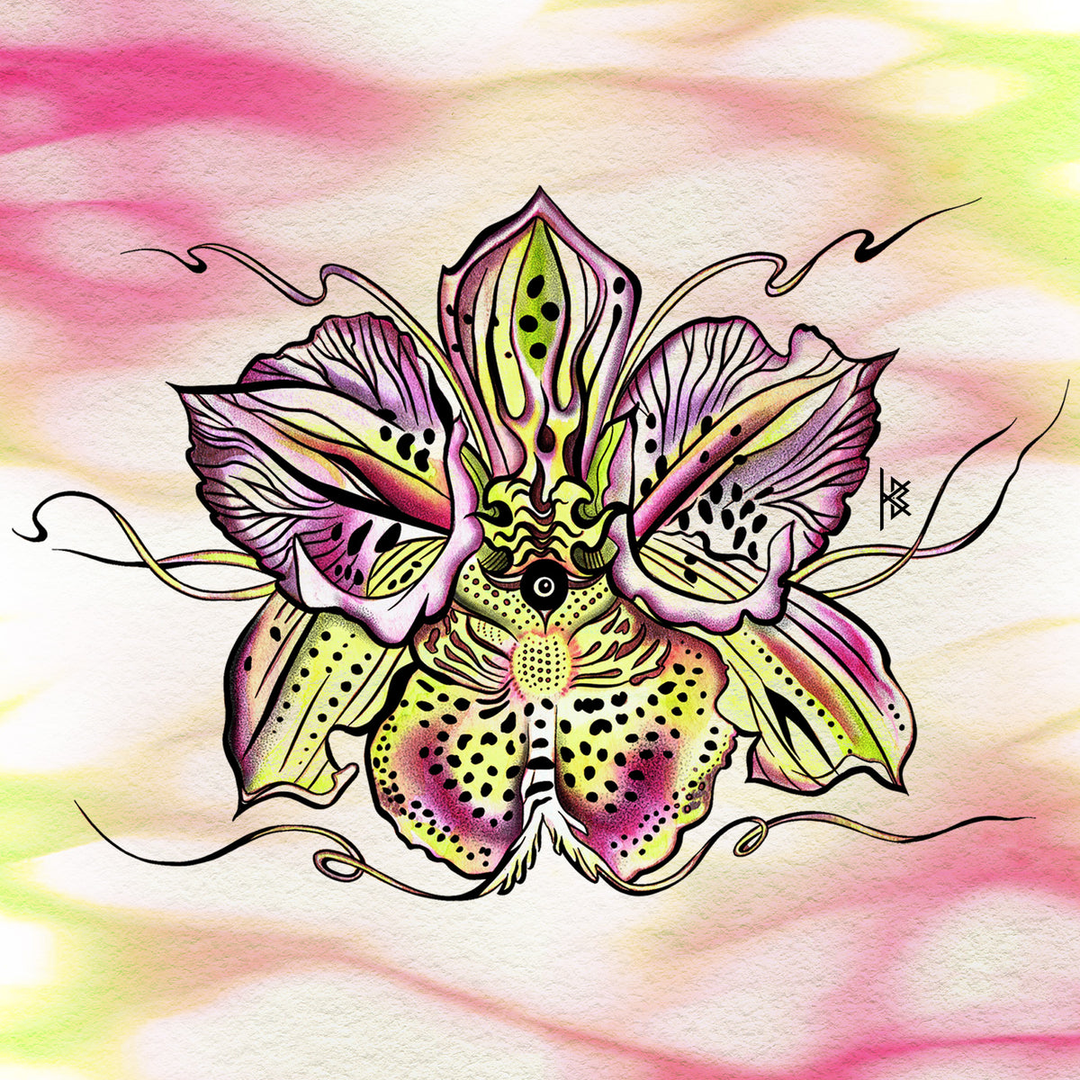 KB, "Evil Eye Orchid : COLOR" Digital Flash Artwork, 8" x 4". 2025 