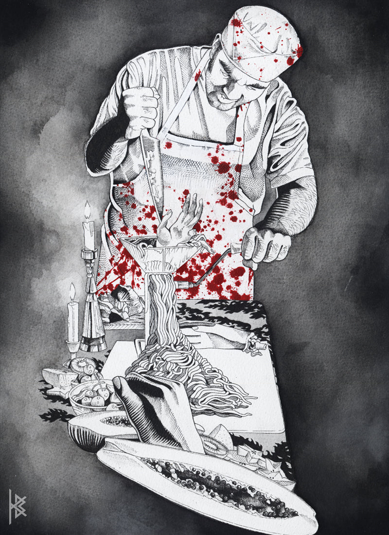 KB. ''The Butcher'' Watercolor on Board, 13''x8.5''. 2006