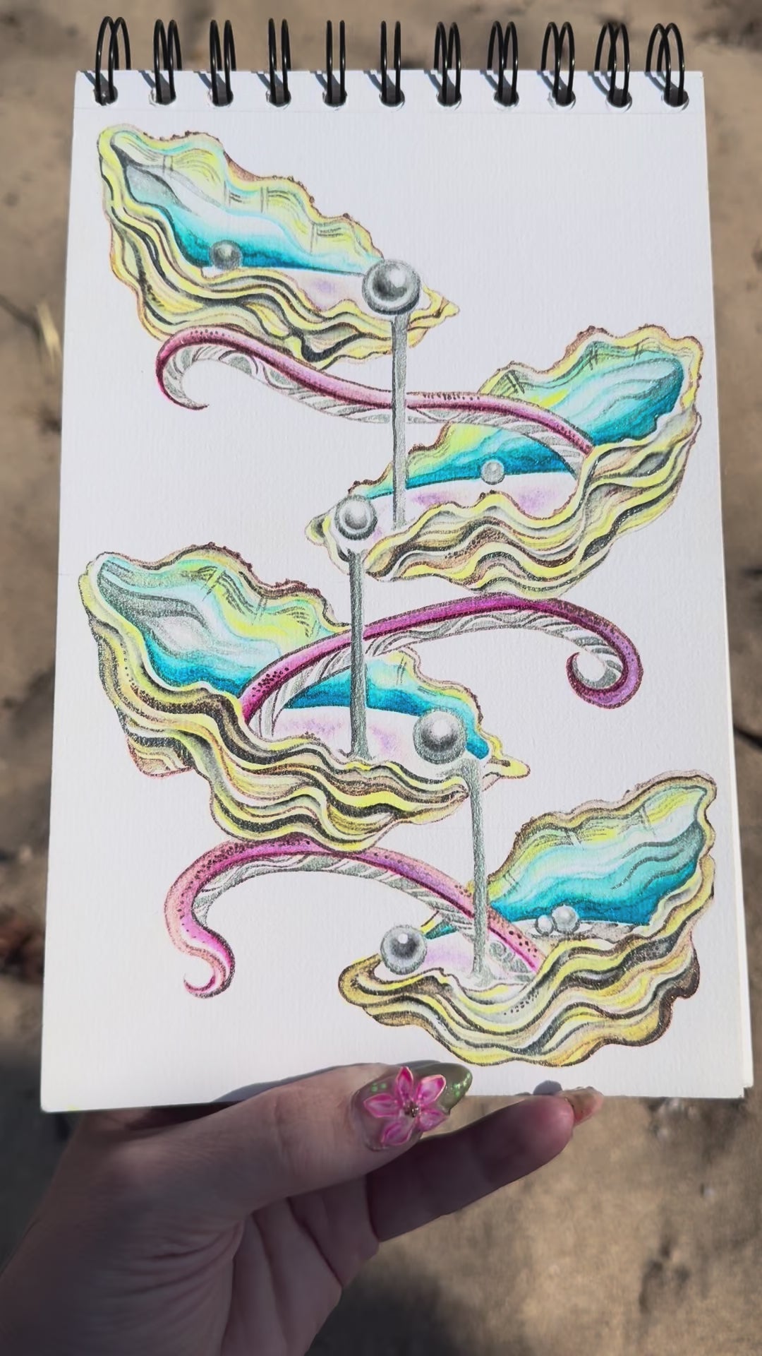 KB, "Pearl Cascade" Metallic Watercolor Painting, 6" x 4". 2025