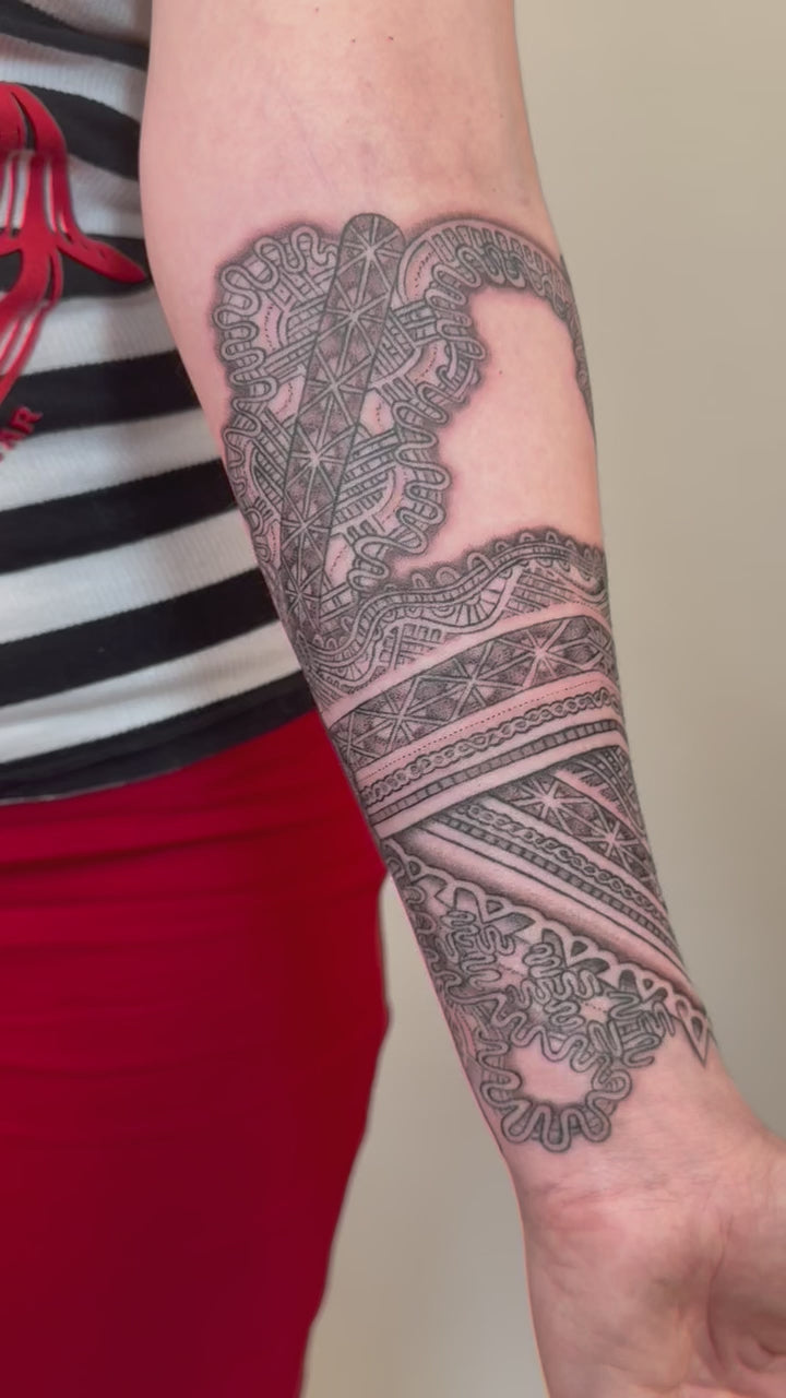 KB, "Wedding Lace", Ink in skin, 10" x 8". 2025
