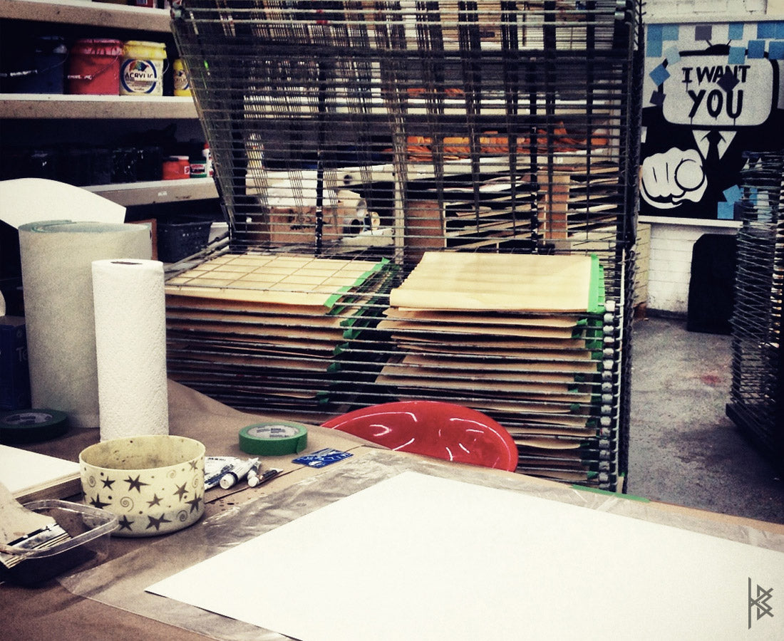 KB, "SCIATICA FLASH SET" 2'x1.5', Hand painted Coffee background: Silkscreen on Paper, 2012.